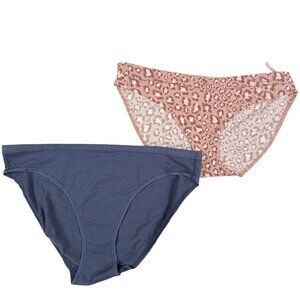Victoria's Secret NWT Bikini Underwear 2-Pack Leopard Print & Solid Blue Cotton